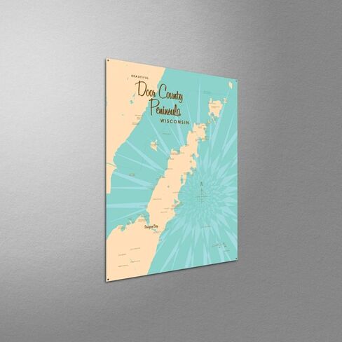 Lakebound Door County Peninsula Wisconsin Retro Steel Metal، مع حدود مؤكسدة، ملصق خريطة فنية جدارية مقاس 18 بوصة × 24 بوصة. ديكور جداري مميز للمنزل أو المقصورة أو المكتب in Saudi Arabia
