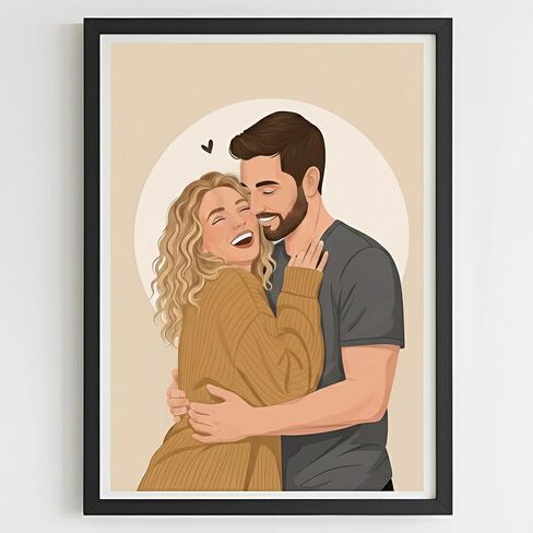 Personalized Couple Canvas Wall Art | Custom Framed Artwork with Wooden Frame | Illustration of Couple | Gift for Anniversary, Valentine's Day, or Special Occasions 7 in Saudi Arabia