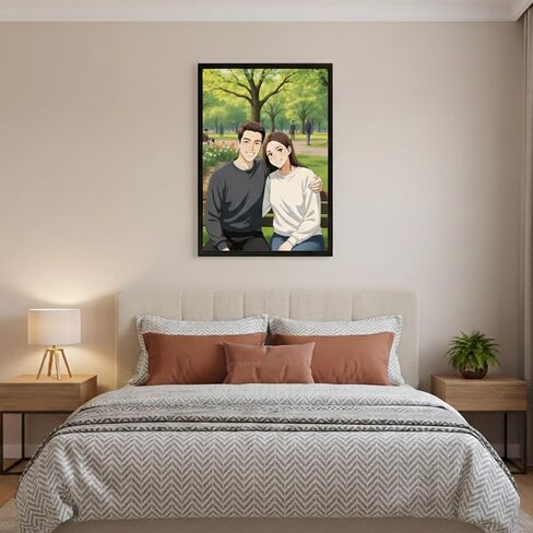 Personalized Couple Canvas Wall Art | Custom Framed Artwork with Wooden Frame | Illustration of Couple | Gift for Anniversary, Valentine's Day, or Special Occasions 7 in Saudi Arabia