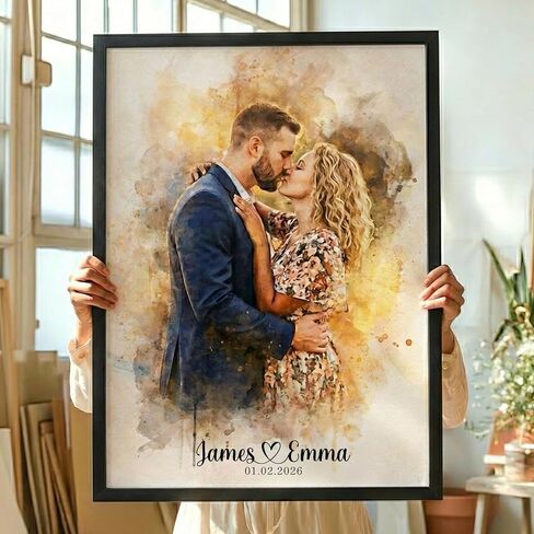 Personalized Couple Canvas Wall Art | Custom Framed Artwork with Wooden Frame | Illustration of Couple | Gift for Anniversary, Valentine's Day, or Special Occasions 7 in Saudi Arabia