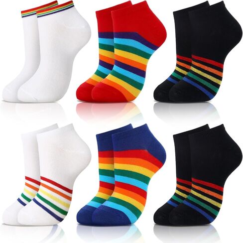 Bencailor 6 Pairs Crew Socks Striped Rainbow Athletic Cotton Novelty Ankle Socks Casual Multicolored Unisex Matching(Short Barrel) in Saudi Arabia