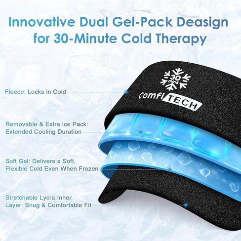 ComfiTECH Dual-Gel Elbow Ice Pack Wrap with Extended 30-Minute Cooling, Detachable Ice Pack & Flexible Reusable Gel Ice Sleeve for Comfort in Tennis Elbow, Golfer Arm, Muscle Relaxation, Large in Saudi Arabia