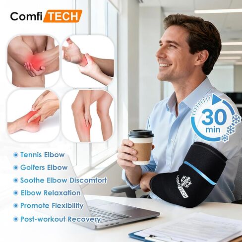 ComfiTECH Dual-Gel Elbow Ice Pack Wrap with Extended 30-Minute Cooling, Detachable Ice Pack & Flexible Reusable Gel Ice Sleeve for Comfort in Tennis Elbow, Golfer Arm, Muscle Relaxation, Large in Saudi Arabia