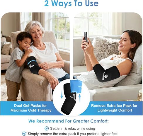 ComfiTECH Dual-Gel Elbow Ice Pack Wrap with Extended 30-Minute Cooling, Detachable Ice Pack & Flexible Reusable Gel Ice Sleeve for Comfort in Tennis Elbow, Golfer Arm, Muscle Relaxation, Large in Saudi Arabia