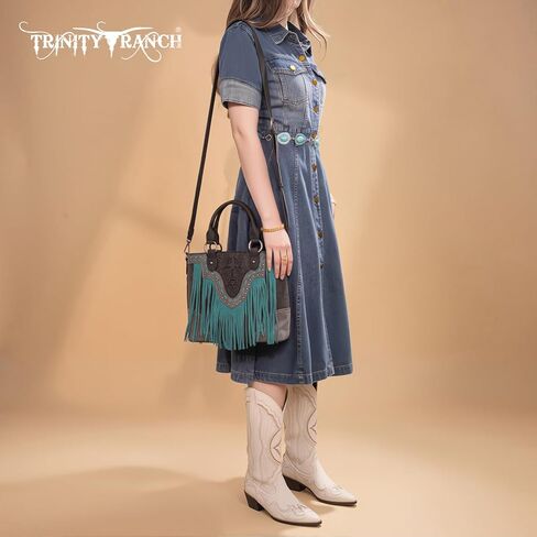Trinity Ranch Tote Bag Floral Tooled Fringe Western Handbag in Saudi Arabia