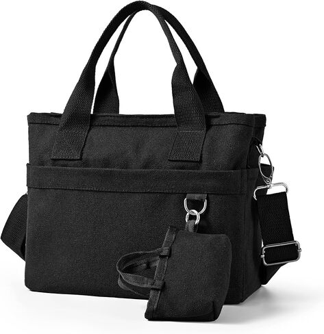 Small Canvas Tote Bag with Multi Pockets, Crossbody Shoulder Bag with Compartments and Zipper, Lightweight Adjustable Tote in Saudi Arabia