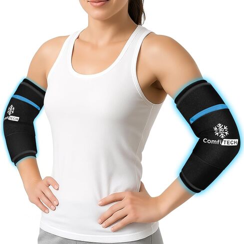 ComfiTECH Dual-Gel Elbow Ice Pack Wrap with Extended 30-Minute Cooling, Detachable Ice Pack & Flexible Reusable Gel Ice Sleeve for Comfort in Tennis Elbow, Golfer Arm, Muscle Relaxation, Large in Saudi Arabia