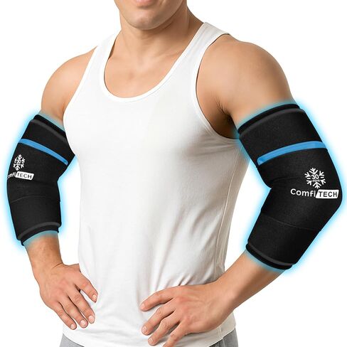 ComfiTECH Dual-Gel Elbow Ice Pack Wrap with Extended 30-Minute Cooling, Detachable Ice Pack & Flexible Reusable Gel Ice Sleeve for Comfort in Tennis Elbow, Golfer Arm, Muscle Relaxation, Large in Saudi Arabia