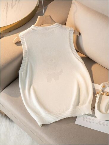 GORGLITTER Women's Bear Graphic Sleeveless Sweater Vest Crew Neck Cute Pullover Tank Top in Saudi Arabia