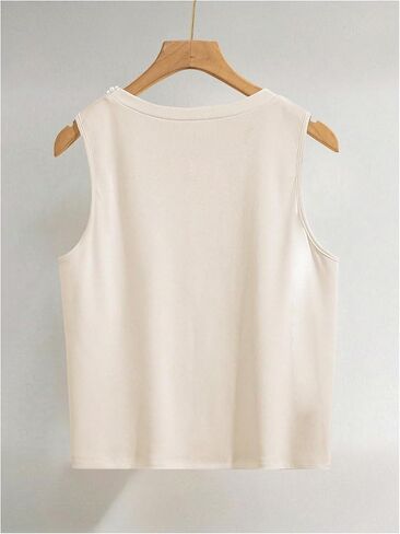 GORGLITTER Women's Pearl Embellished Tank Top Cropped Crewneck Sleeveless Loose Causal Coquette Shirts in Saudi Arabia