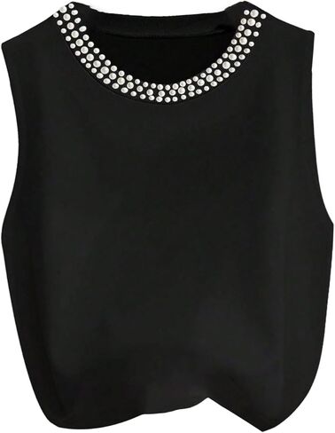 GORGLITTER Women's Pearl Embellished Tank Top Cropped Crewneck Sleeveless Loose Causal Coquette Shirts in Saudi Arabia
