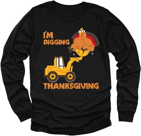 تي شيرت Tstars Kids Turkey Tractor - تي شيرت بأكمام طويلة مطبوع عليه I'm Digging Thanksgiving للأطفال الصغار والأولاد والبنات in Saudi Arabia