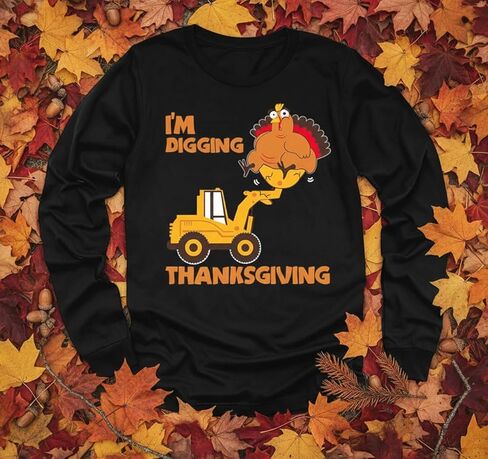 تي شيرت Tstars Kids Turkey Tractor - تي شيرت بأكمام طويلة مطبوع عليه I'm Digging Thanksgiving للأطفال الصغار والأولاد والبنات in Saudi Arabia