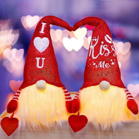 Juegoal 2 Pack Lighted Valentines Gnomes Plush Decorations, Handmade Mini Scandinavian Swedish Tomte, Light Up Elf Holiday, Battery Operated Valentine's Day Gift Tabletop Ornament in Kuwait
