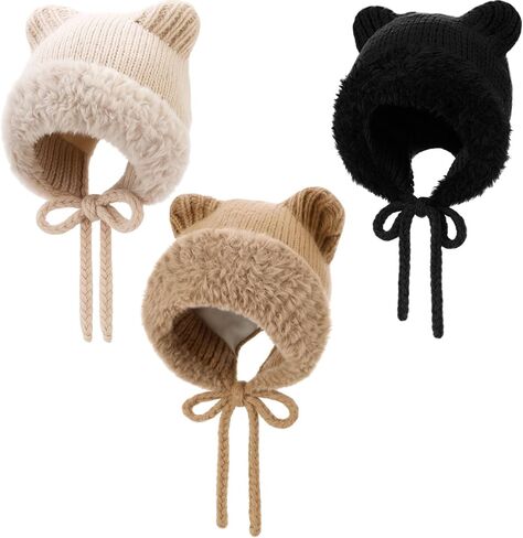 3 Pack Fuzzy Beanie Cat Ears Hat Fluffy Warm Hat Faux Fur Y2k Furry Cat Ear Plush Slouchy Beanie for Winter in Saudi Arabia