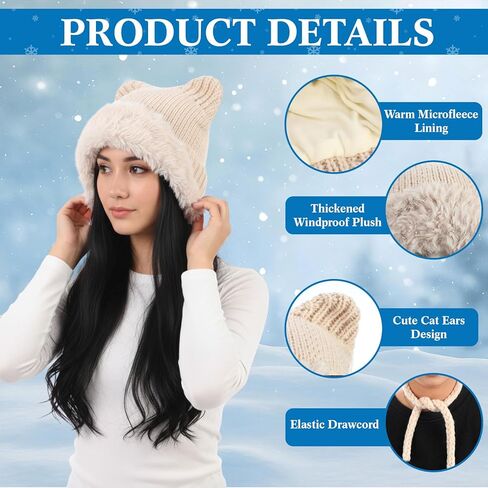 3 Pack Fuzzy Beanie Cat Ears Hat Fluffy Warm Hat Faux Fur Y2k Furry Cat Ear Plush Slouchy Beanie for Winter in Saudi Arabia