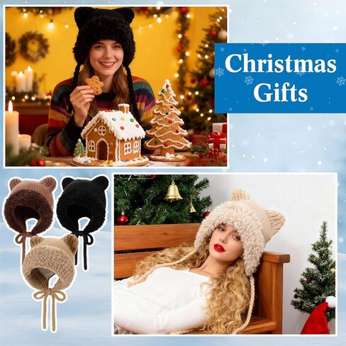 3 Pack Fuzzy Beanie Cat Ears Hat Fluffy Warm Hat Faux Fur Y2k Furry Cat Ear Plush Slouchy Beanie for Winter in Saudi Arabia