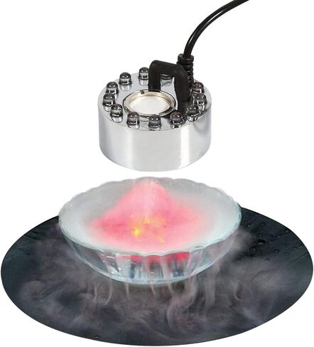 Akeydeco Halloween Party Mist Maker,Ultrasonic Water Pond Fountain Fogger 12 LED Red Yellow and Blue Light Flashes Aluminum Atomizer Air Humidifier for and Rockery Fish Tank Vase Birdbath Deco in Kuwait