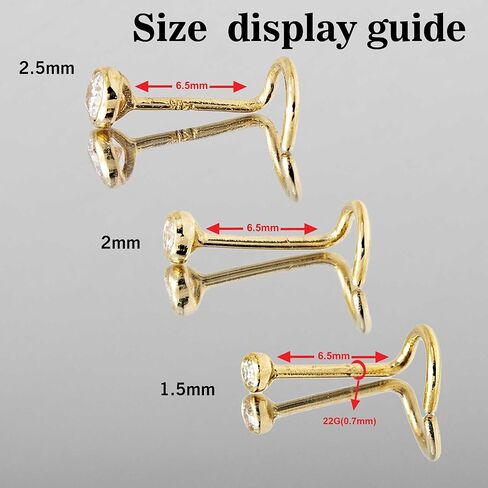 Solid 14K Gold Nose Screw Stud Bezel Set Garnet 22G Cork-screw Nose Stud - 14K White Gold / 14K Yellow Gold January Birthstone Nose Ring Stud in Saudi Arabia
