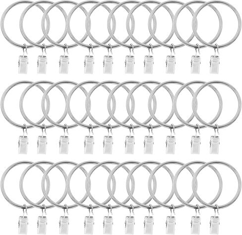 Curtain Ring with Clips,Iron Drapery Clips Hooks,TTZEZE Rustproof Curtain Clip Rings Hooks,30PCS Curtain Hooks for Curtain Rod Dia.25mm/0.98'' THK 3mm/0.12'', Rose Gold in Saudi Arabia