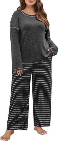Blooming Jelly Womens Plus Size Pajamas Sets Cute 2 Piece Lounge Set Color Block Matching Fall Pjs Loungewear Pockets in Saudi Arabia