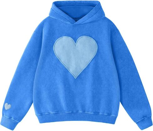FAIABLE Womens Oversized Heart Patch Couples Hoodies Sweatshirts Heavyweight Vintage Fleece Hoodies for Women 2025 in Saudi Arabia