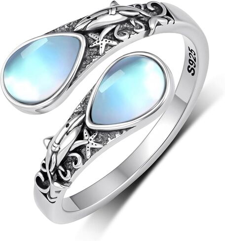 Moonstone Octopus Spoon Ring 925 Sterling Silver Adjustable Thumb Ring Octopus Jewelry Gifts for Women in Saudi Arabia