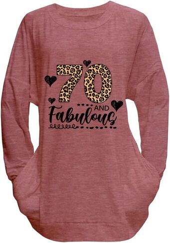 Leopard Fabulous Birthday Shirts for Women Long Sleeve Tunic Tops with Pocket in Saudi Arabia