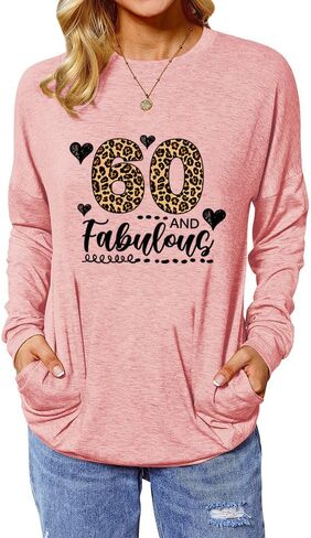 Leopard Fabulous Birthday Shirts for Women Long Sleeve Tunic Tops with Pocket in Saudi Arabia