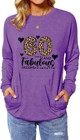 Leopard Fabulous Birthday Shirts for Women Long Sleeve Tunic Tops with Pocket in Saudi Arabia