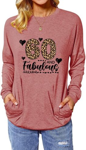 Leopard Fabulous Birthday Shirts for Women Long Sleeve Tunic Tops with Pocket in Saudi Arabia