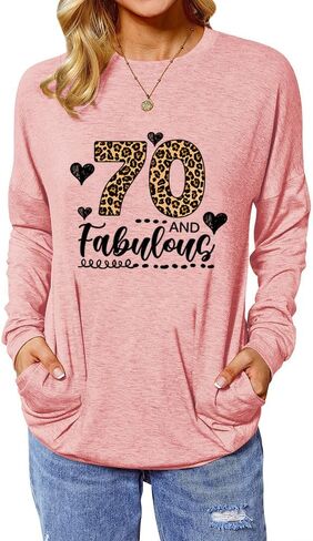 Leopard Fabulous Birthday Shirts for Women Long Sleeve Tunic Tops with Pocket in Saudi Arabia