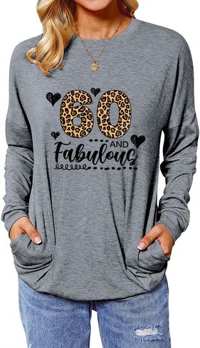 Leopard Fabulous Birthday Shirts for Women Long Sleeve Tunic Tops with Pocket in Saudi Arabia