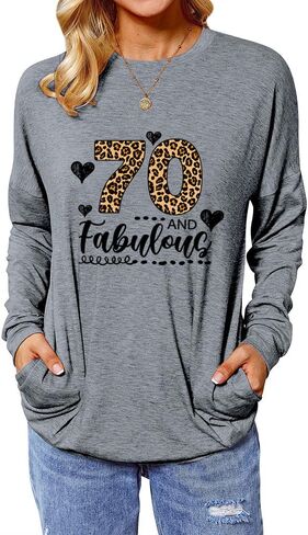 Leopard Fabulous Birthday Shirts for Women Long Sleeve Tunic Tops with Pocket in Saudi Arabia