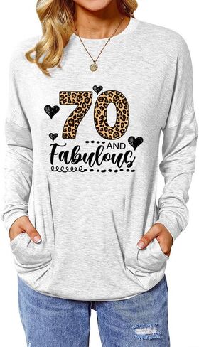 Leopard Fabulous Birthday Shirts for Women Long Sleeve Tunic Tops with Pocket in Saudi Arabia