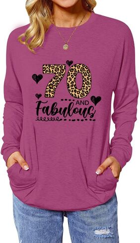 Leopard Fabulous Birthday Shirts for Women Long Sleeve Tunic Tops with Pocket in Saudi Arabia