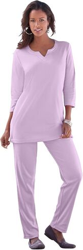 Roaman's Women's Plus Size Three-Quarter Sleeve Notch Neck Soft Knit Tunic in Saudi Arabia