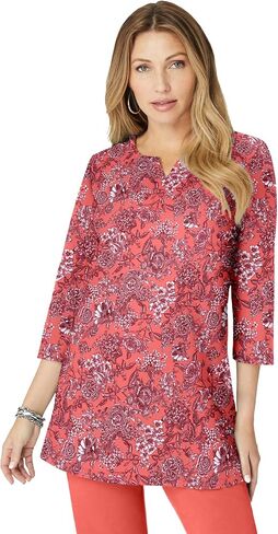 Roaman's Women's Plus Size Three-Quarter Sleeve Notch Neck Soft Knit Tunic in Saudi Arabia