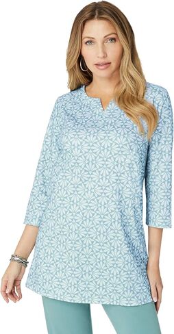 Roaman's Women's Plus Size Three-Quarter Sleeve Notch Neck Soft Knit Tunic in Saudi Arabia