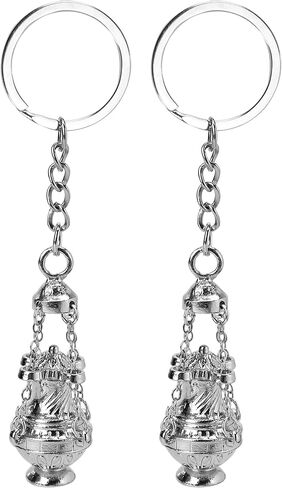 2 قطعة سلسلة مفاتيح Thurible 4.53 بوصة مبخرة مفتاح سلسلة مبخرة حلقة كاثوليكية ملحقة، فضية اللون الإيمان المسيحي هدية دينية قلادة Keyfob للسيارة، حقيبة، حلقة مفاتيح، هدايا تذكارية لتزيين الكنيسة in Kuwait