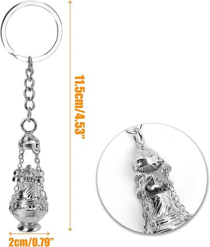 2 قطعة سلسلة مفاتيح Thurible 4.53 بوصة مبخرة مفتاح سلسلة مبخرة حلقة كاثوليكية ملحقة، فضية اللون الإيمان المسيحي هدية دينية قلادة Keyfob للسيارة، حقيبة، حلقة مفاتيح، هدايا تذكارية لتزيين الكنيسة in Kuwait