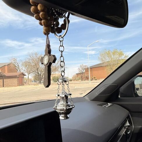 2 قطعة سلسلة مفاتيح Thurible 4.53 بوصة مبخرة مفتاح سلسلة مبخرة حلقة كاثوليكية ملحقة، فضية اللون الإيمان المسيحي هدية دينية قلادة Keyfob للسيارة، حقيبة، حلقة مفاتيح، هدايا تذكارية لتزيين الكنيسة in Kuwait