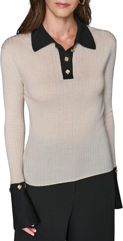 Karl Lagerfeld Womens Long Sleeve Collared Flared Sleeves Gold Buttons Sweater in Saudi Arabia