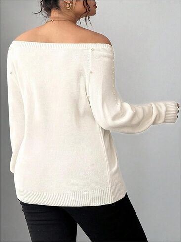 SOLY HUX Women's Plus Size Off The Shoulder Sweater Pearls Long Sleeve Knit Pullover Fall Jumper Tops in Saudi Arabia