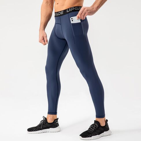 Men's Compression Pants with Pockets Athletic Leggings Running Gym Sport Workout Baselayer Tights in Saudi Arabia