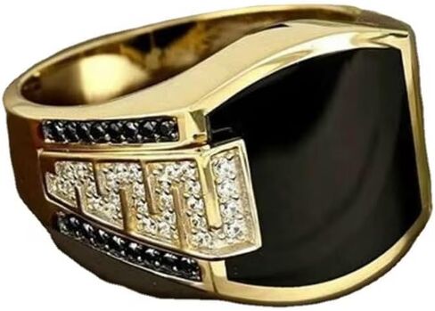 Men’s Fashion Ring 18K Gold Plated Black Onyx & Cubic Zirconia Punk Wedding Vintage Hip Hop Style Full Diamond Men's Ring, Trendy Cuban Link, Retro Gentleman Jewelry, Size 6-13 (7 in Saudi Arabia