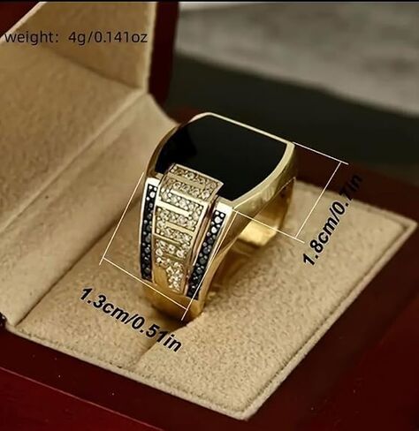 Men’s Fashion Ring 18K Gold Plated Black Onyx & Cubic Zirconia Punk Wedding Vintage Hip Hop Style Full Diamond Men's Ring, Trendy Cuban Link, Retro Gentleman Jewelry, Size 6-13 (7 in Saudi Arabia