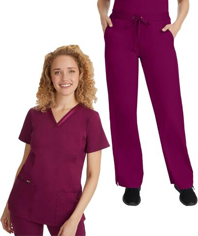 Healing Hands Scrub Set for Women with 5 Pockets, V-Neck Scrub Top 2278, and Taylor Pants 9095 with 2-Way Stretch Technology,White - M Top/M Pant in Saudi Arabia