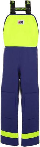سروال Stormline Crew 640 التجاري Rain Gear Bib Pants - شديد التحمل 650gsm PVC، وسادات للركبة، معدات الصيد التجارية - أزرق / نيون in Saudi Arabia