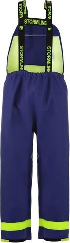 سروال Stormline Crew 640 التجاري Rain Gear Bib Pants - شديد التحمل 650gsm PVC، وسادات للركبة، معدات الصيد التجارية - أزرق / نيون in Kuwait